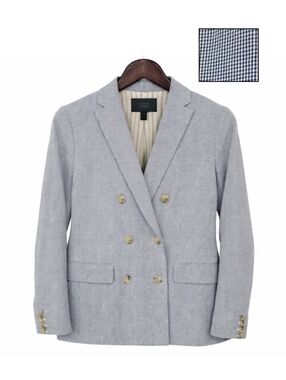 J. Crew Blue Gingham Blazer Double Breasted Tailored Preppy Cotton Jacket